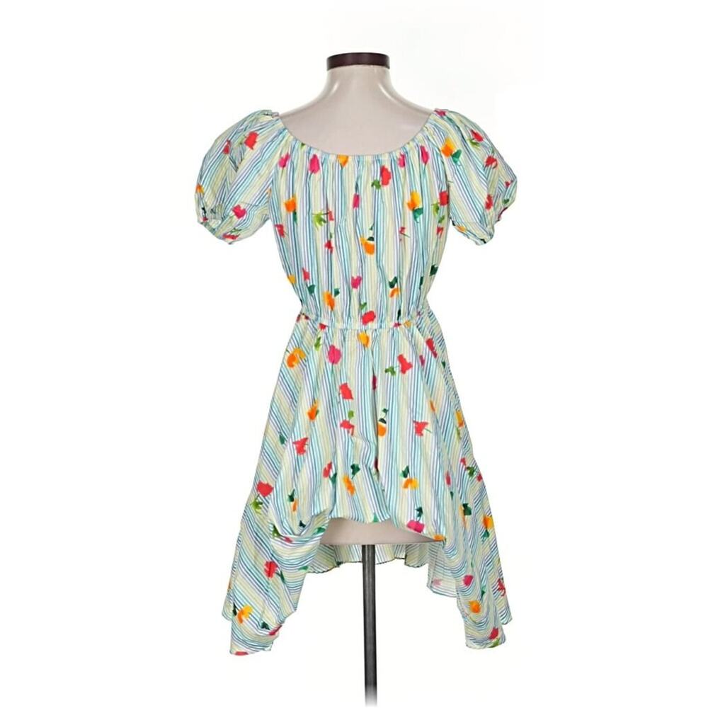 Caroline Constas Bardot Midi Dress Small Floral Pinstripe Cottage Resort Cruise - Picture 3 of 9